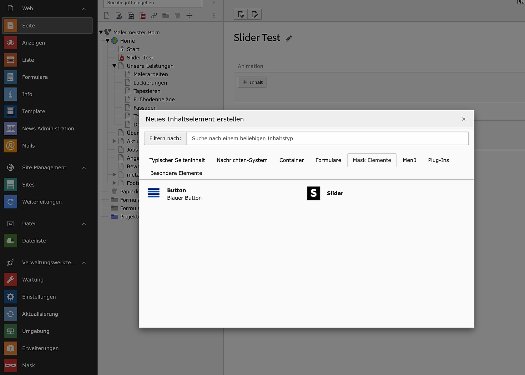 Slider in TYPO3 ohne Extension mit Mask - DbjE